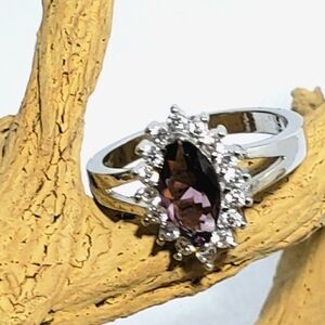 NEW 18K White Gold Plated Amythest Ring Women's Size 6.5